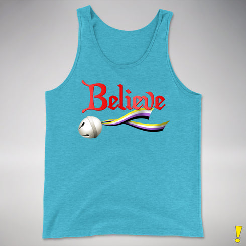 Believe Nonbinary Pride Jingle Bell Premium Tank Top - Aqua Triblend